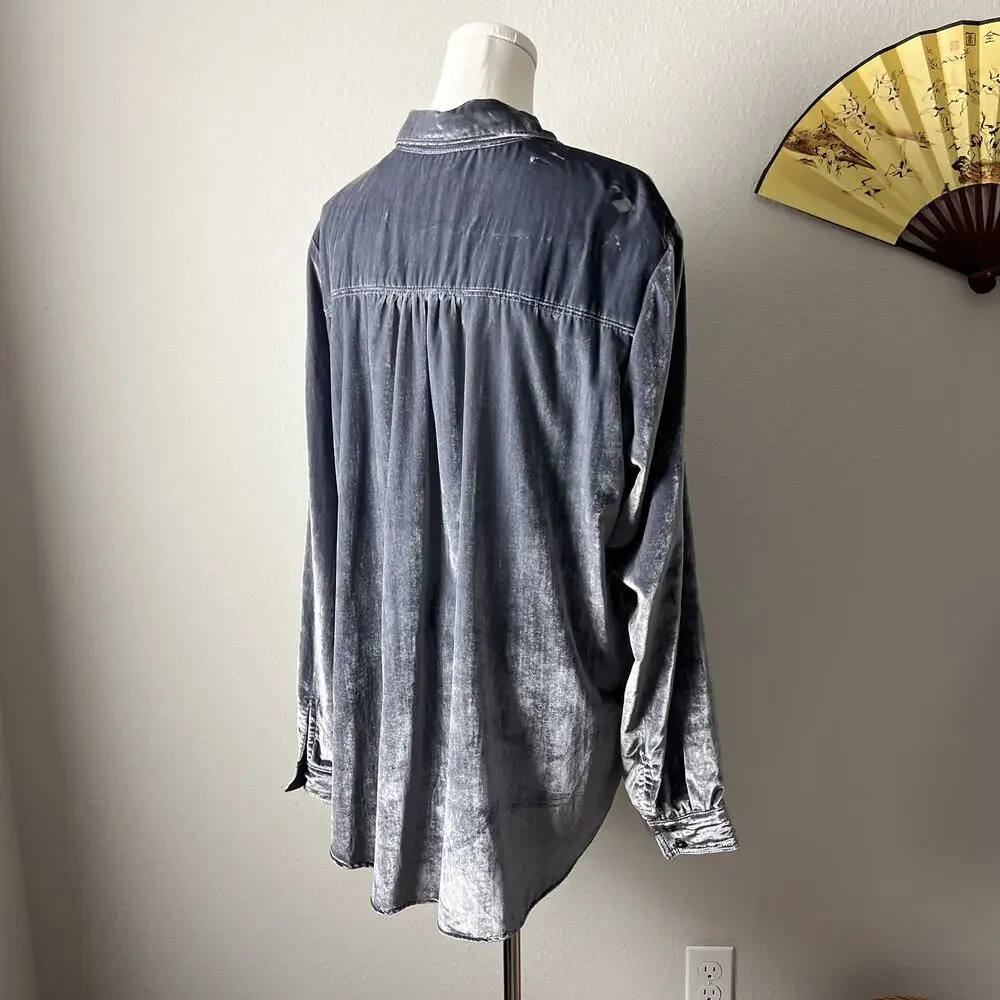 pilcro anthropologie hadley purple relaxed velvet buttondown shirt blouse - Picture 3 of 10
